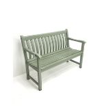 Two seat garden bench, painted green finish