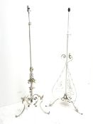 20th century white painted Rococo style wrought metal standard lamp with shade (H133cm (measurement