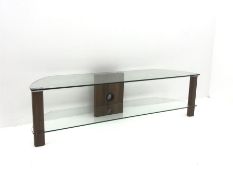 Two tier glass D shaped television stand