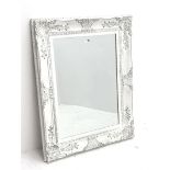 Rectangular ornate framed mirror, distressed white paint finish, bevelled plate, 75cm x 95cm
