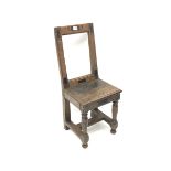 18th century French walnut nun's convent chair, the frame inlaid with rectangular ebony panels and c