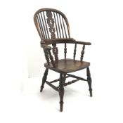 19th century ash and elm high back Windsor chair, W69cm