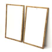 Pair figured maple framed rectangular wall mirrors, 60cm x 102cm