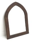 Pointed arch wall mirror in stained pine frame, 80cm x 110cm