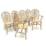 Set six beech wheel back farmhouse style chairs, turned supports, W38cm