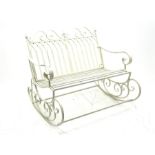 White finish metal two seat garden rocking bench, W109cm