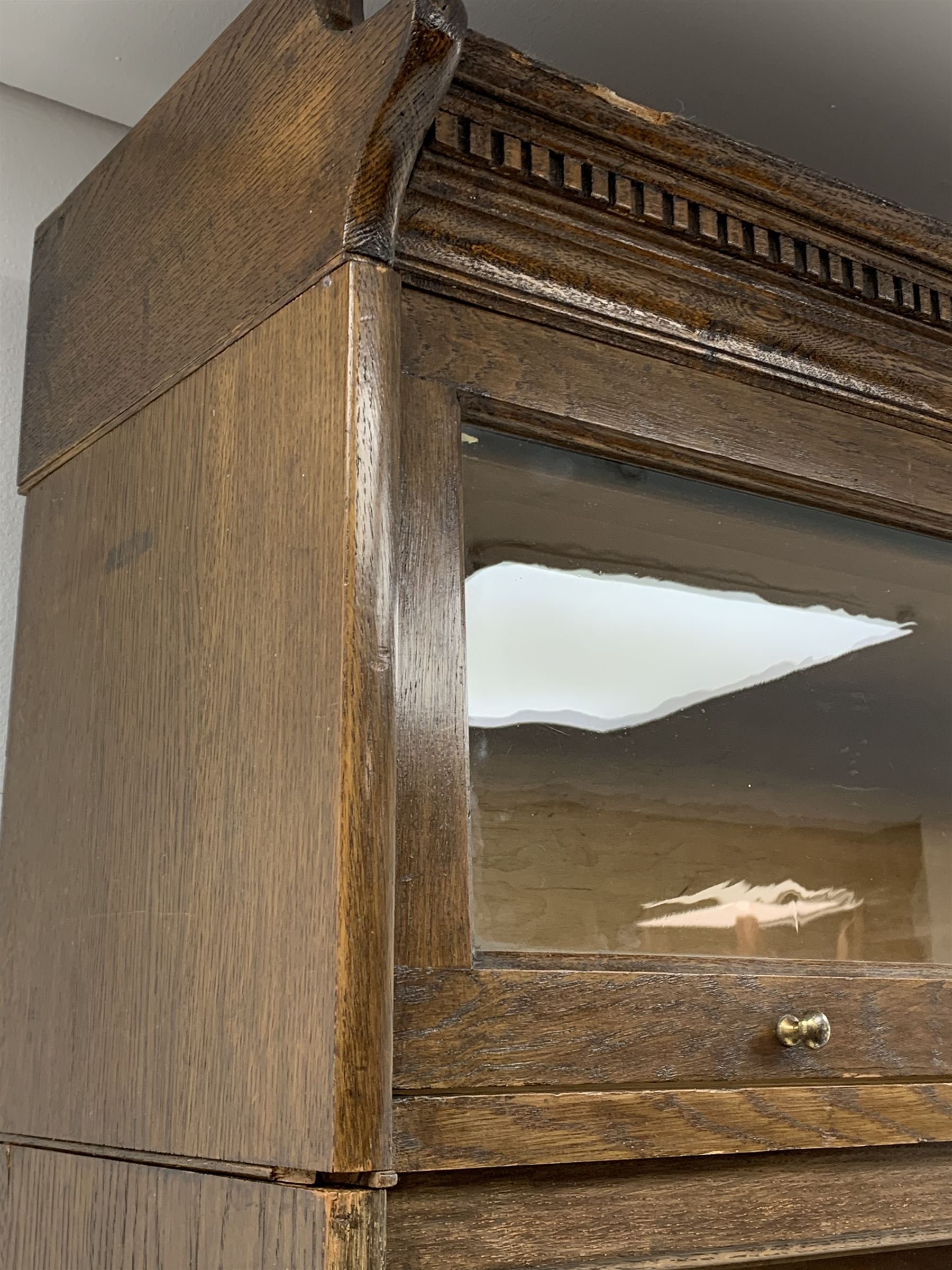 Early 20th century oak stacking library bookcase, five graduating sections with hinged and sliding g - Image 8 of 9