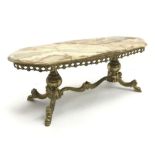 1970s coffee table with shaped onyx top on ornate gilt metal base, 116cm x 49cm, H44cm