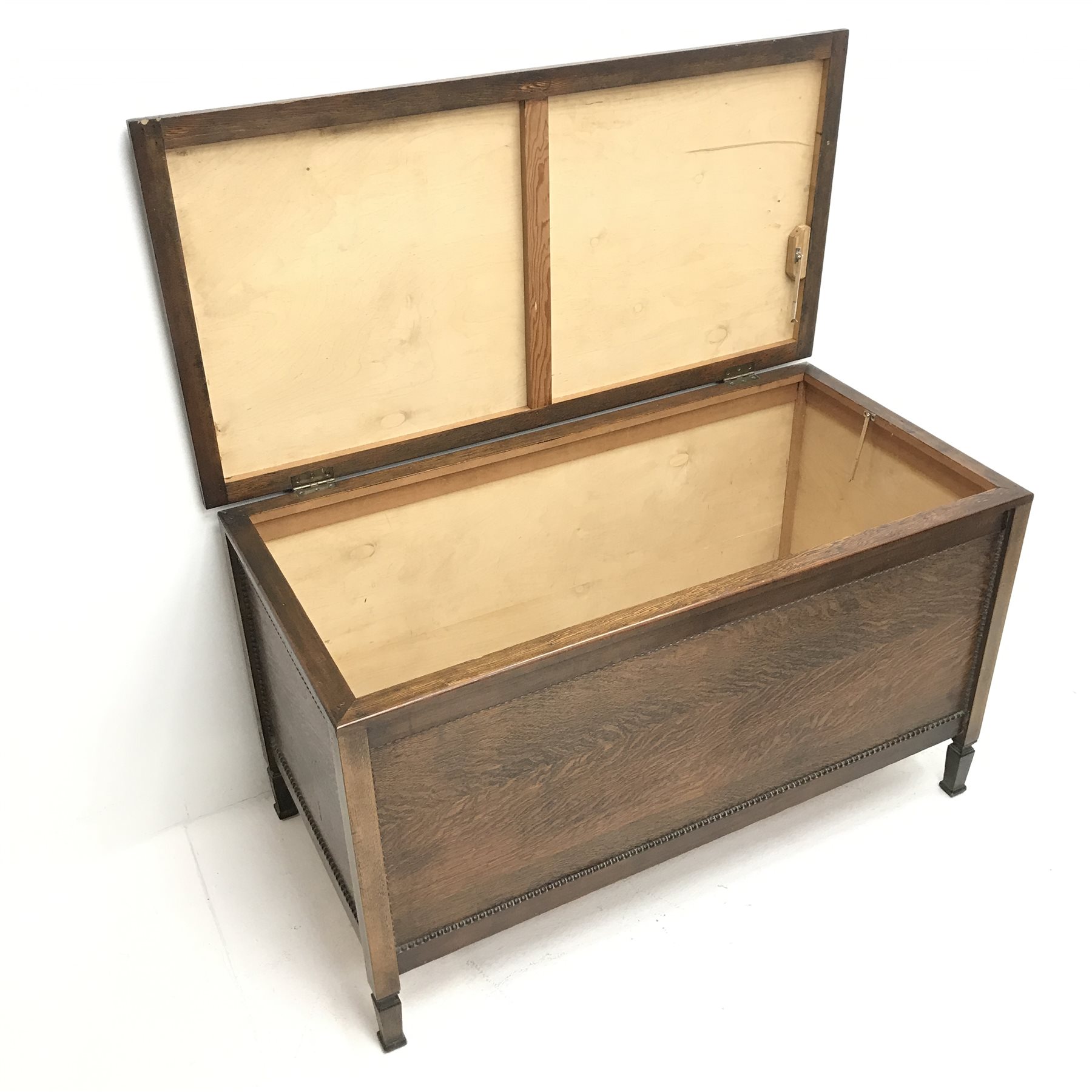 Early 20th century oak blanket box, single hinged lid, W110cm, H63cm, D55cm - Image 3 of 5