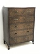 Early 20th century figured walnut chest fitted with five drawers, W85cm, H115cm, D48cm