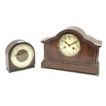 Early 20th century mahogany mantel clock, shaped moulded top over circular Arabic dial, the front in