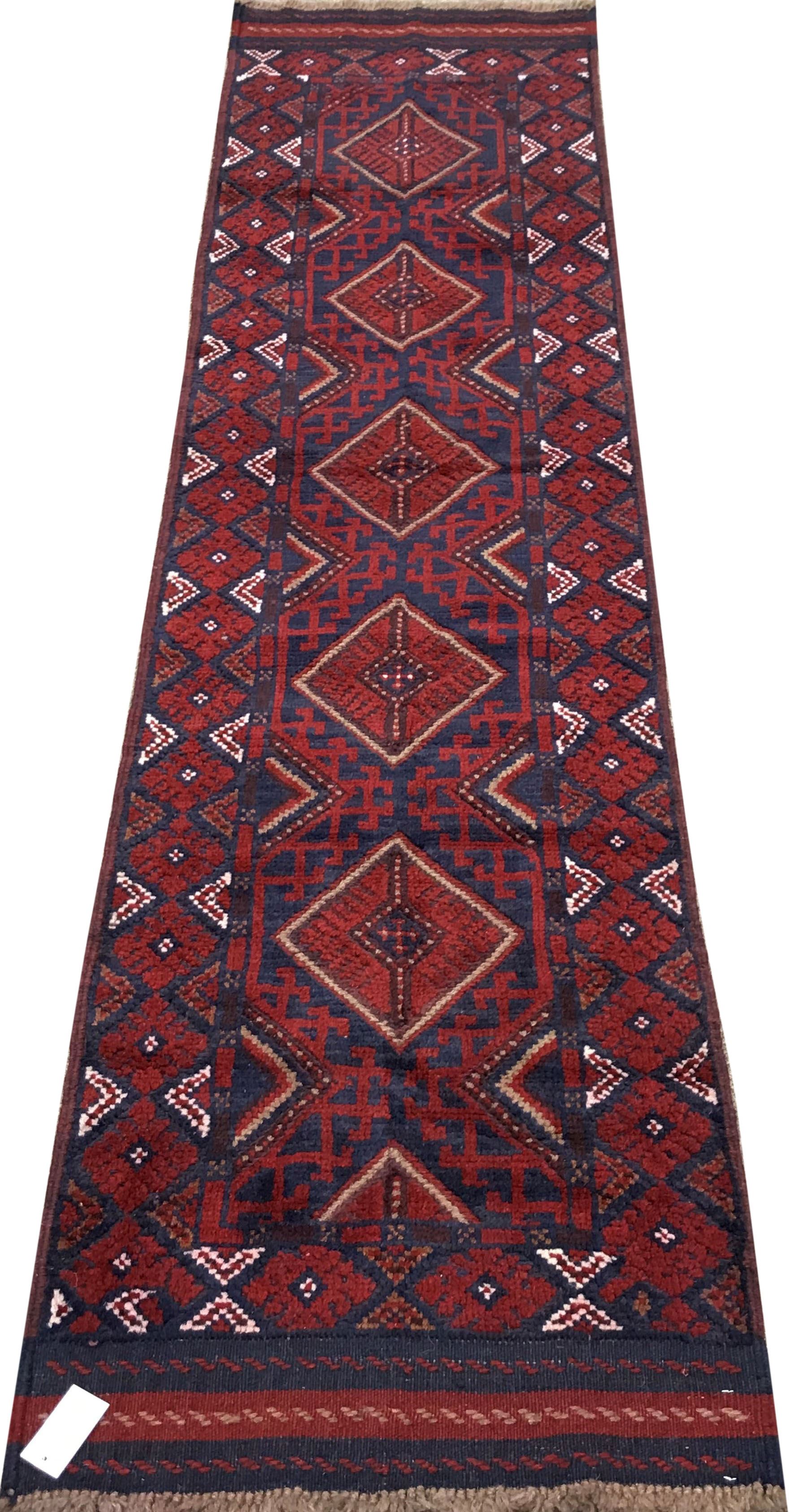 Meshwari red and blue ground runner, diamond pattern field