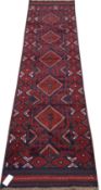 Meshwari red and blue ground runner, diamond pattern field