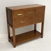 Cherrywood multi-drawer side cabinet fitted with five drawers and undertier, W90cm, H90cm, D35cm