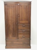 Edwardian walnut combination wardrobe, left hand side fitted with hanging rail and enclosed by door