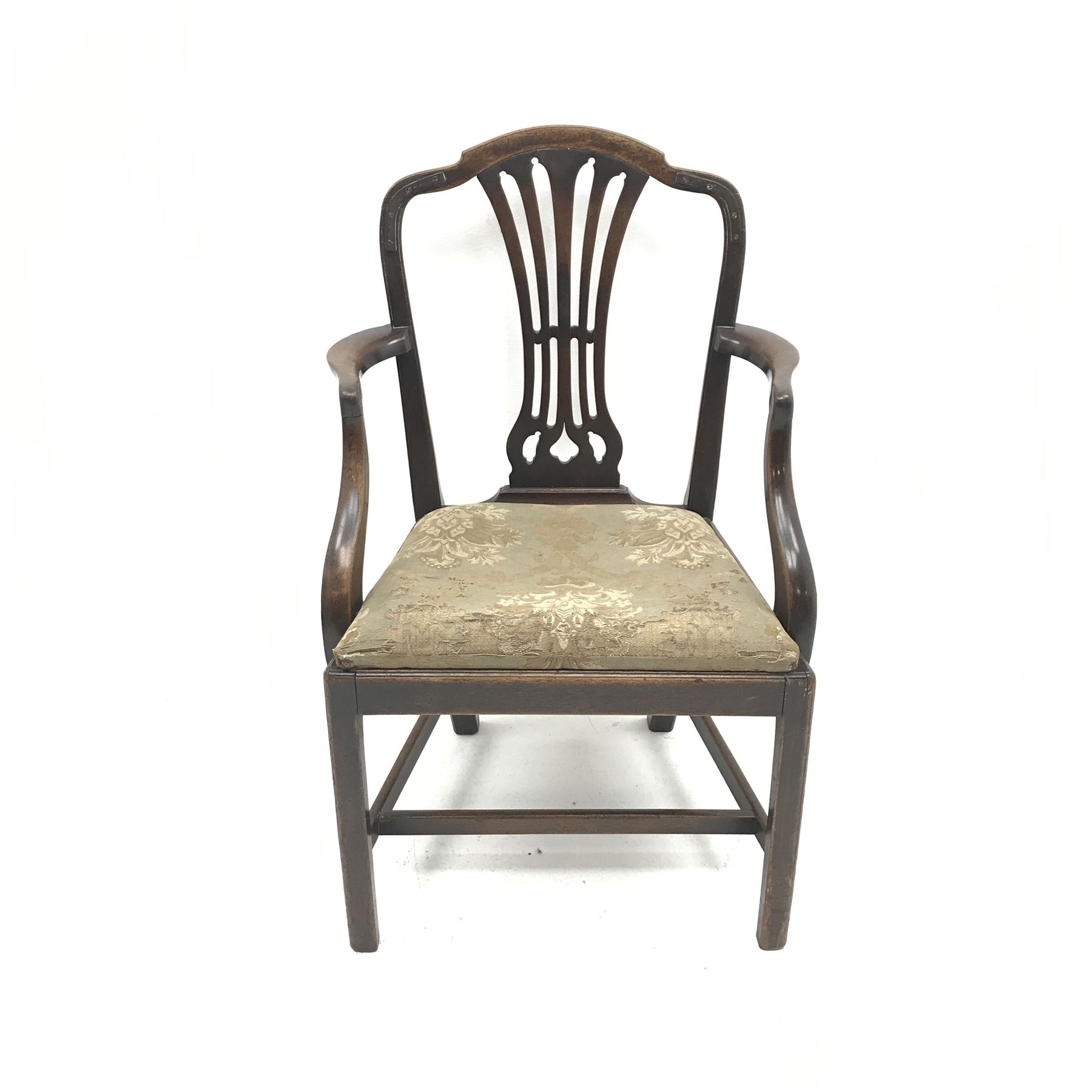 19th century Hepplewhite style mahogany armchair, upholstered drop in seat, W62cm - Image 3 of 3