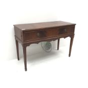 20th century mahogany gramophone side table with built in speakers, hinged lid enclosing Garrard SP