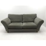 Aspen three seat sofa upholstered in a tweed style fabric, turned supports, W224cm