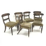 Set six early Victorian mahogany dining chairs, shaped cresting rail with carved foliage detailing,