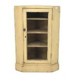 Victorian pine corner cabinet, single door, three shelves, W76cm, H114cm, D44cm