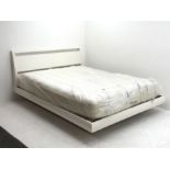 White finish 5� Kingsize bedstead with mattress, curved frame with two panel headboard