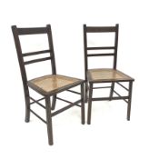 Pair Edwardian bedroom chairs, cane work seats, moulded square supports, W43cm
