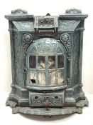 Deville & Co - French Art Nouveau period blue enamel stove, decorated with floral scrolls and flower