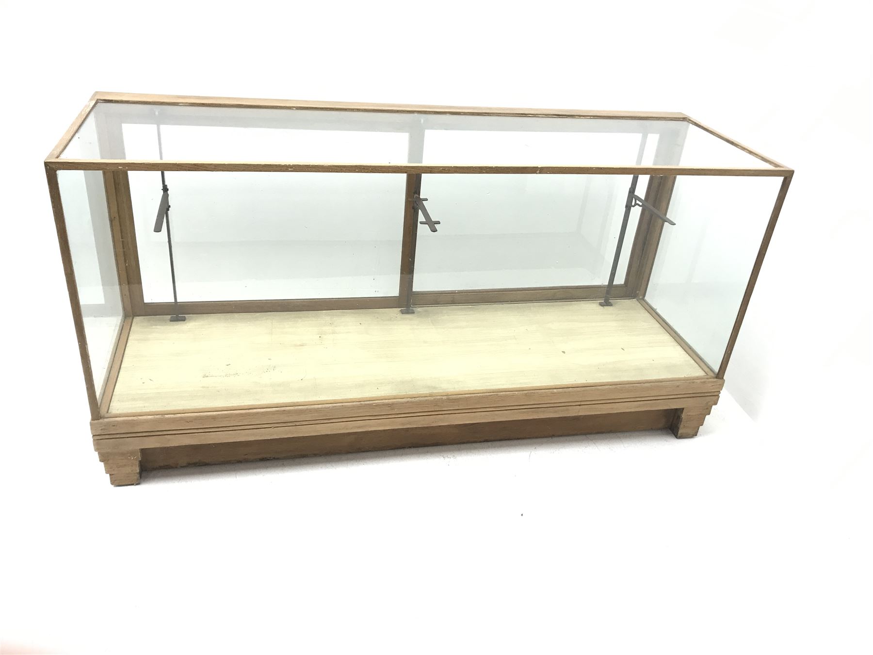 Mid century oak framed glazed display counter, two sliding doors, W182cm, H91cm, D61cm - Image 5 of 5