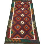 Maimana kilim red and green ground rug, repeating border