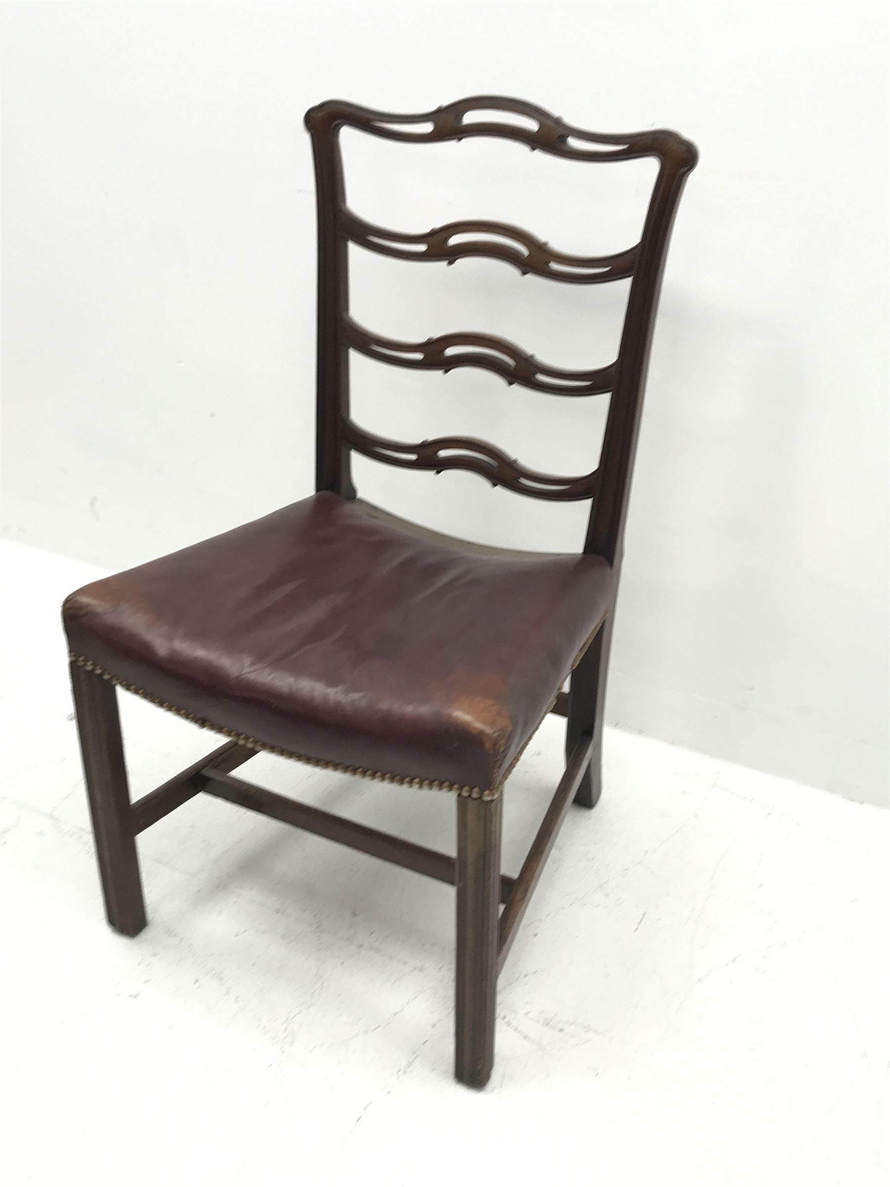 Georgian mahogany Chippendale style chair, moulded frame with pierced and waved slat back, dished le - Image 6 of 7