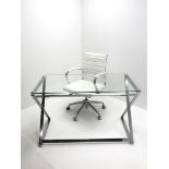 Chrome 'X' framed desk with rectangular glass top (W121cm