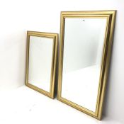 Two rectangular bevel edged gilt framed wall mirrors, W76cm, H137cm