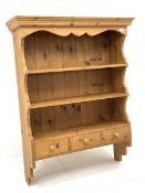 Solid pine plate rack with small drawers, W90cm, H115cm, D29cm