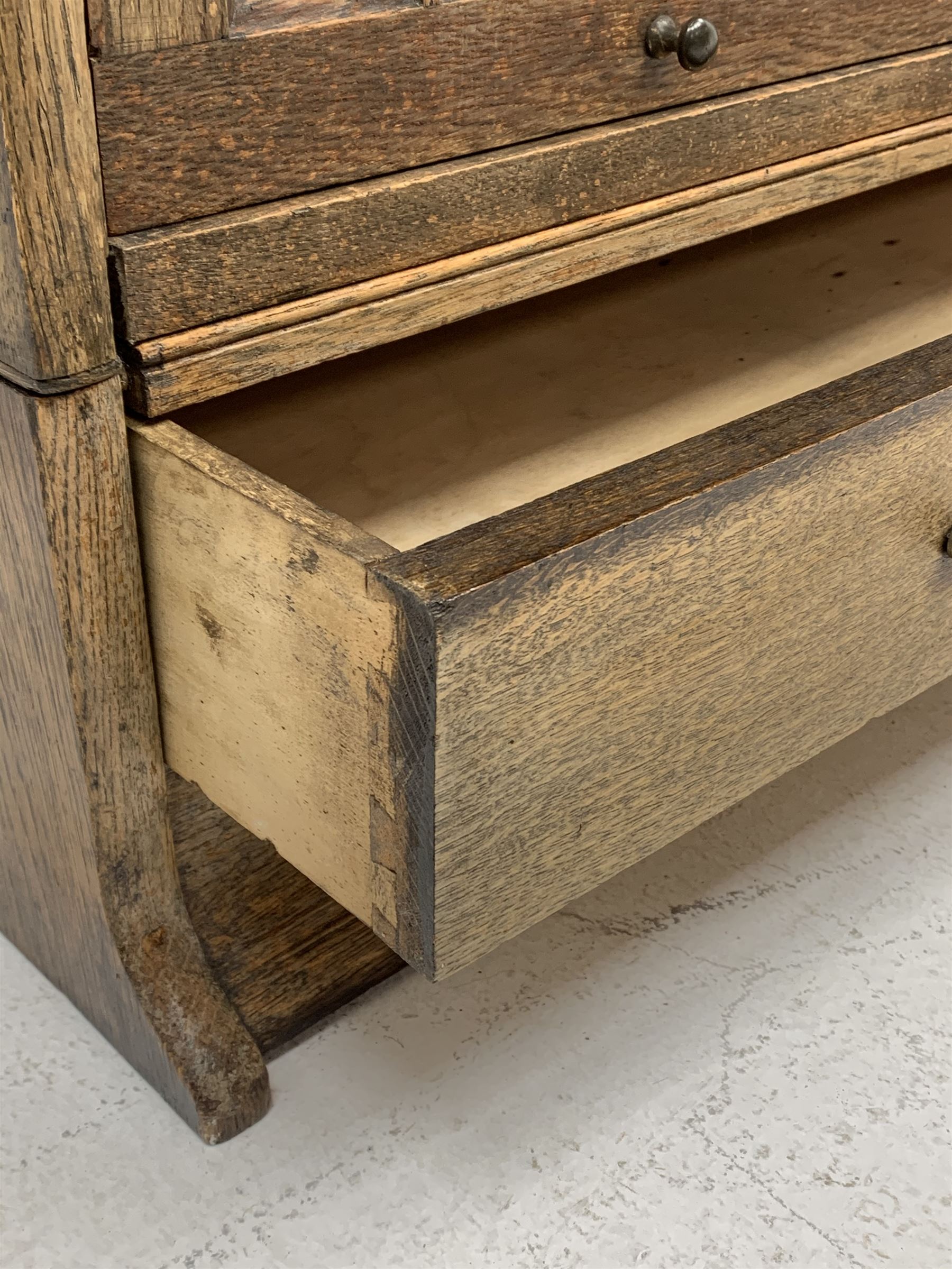 Early 20th century oak stacking library bookcase, five graduating sections with hinged and sliding g - Image 9 of 9