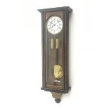 Late 19th century walnut and beech cased Vienna style wall clock, circular enamel Roman dial with su
