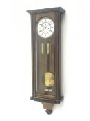 Late 19th century walnut and beech cased Vienna style wall clock, circular enamel Roman dial with su