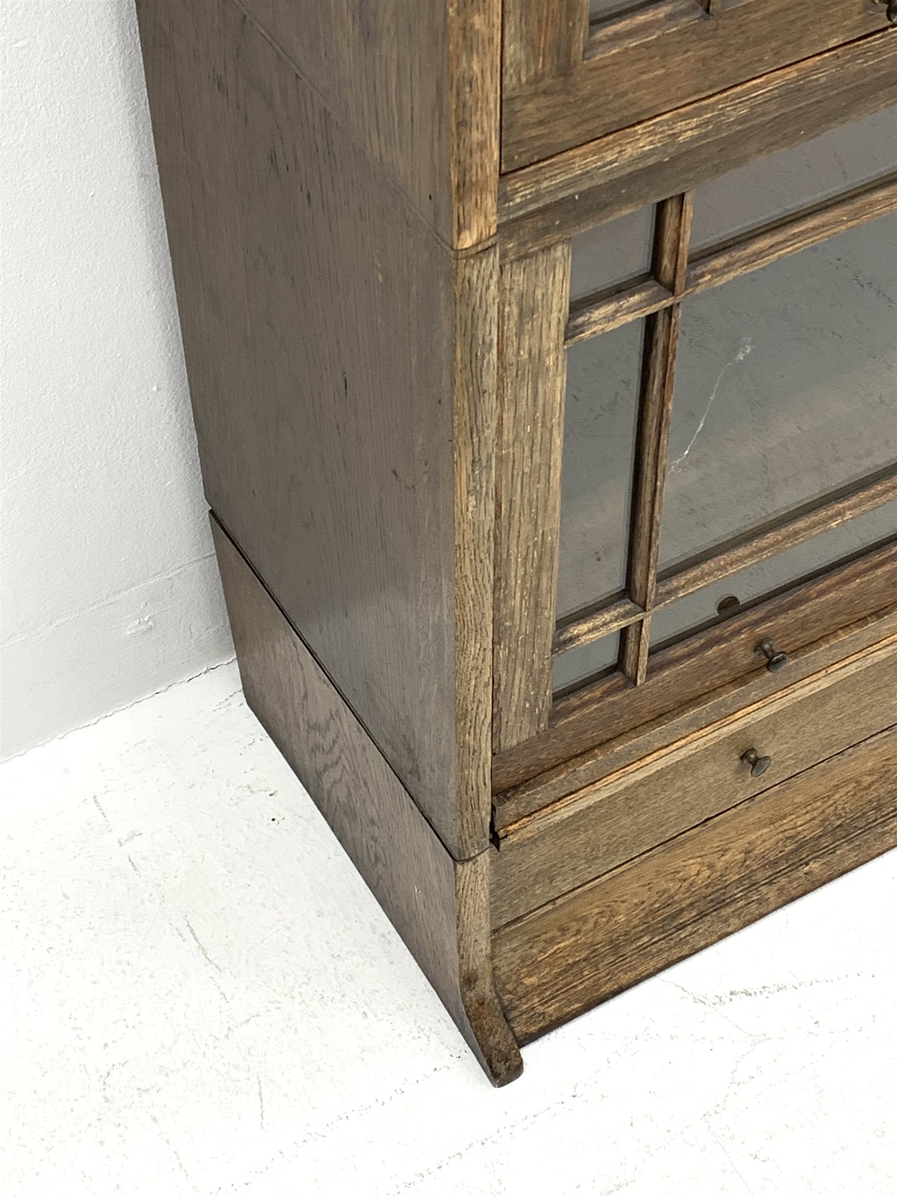 Early 20th century oak stacking library bookcase, five graduating sections with hinged and sliding g - Image 3 of 9