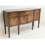 20th century mahogany sideboard, shaped banded top over three drawers, double cupboard and two singl