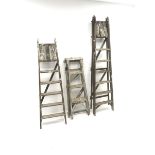 Set three vintage timber step ladders