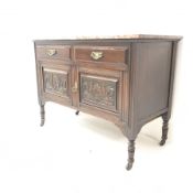 Edwardian marble top washstand, two drawers above two cupboards on turned supports, W108cm, H79cm, D