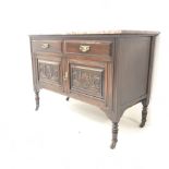 Edwardian marble top washstand, two drawers above two cupboards on turned supports, W108cm, H79cm, D