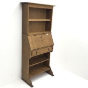 Early 20th century oak secretaire bookcase, projecting cornice above single shelf, fall front, singl