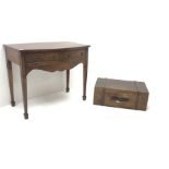 Georgian style inlaid mahogany side table, two drawers, square tapering supports on spade feet (W92c