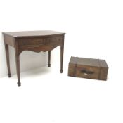 Georgian style inlaid mahogany side table, two drawers, square tapering supports on spade feet (W92c