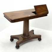 Victorian figured mahogany adjustable reading/games table, rounded rectangular moulded top with slid