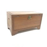 Early 20th century camphor wood chest, single hinged lid with carved foliage detailing, ogee bracket