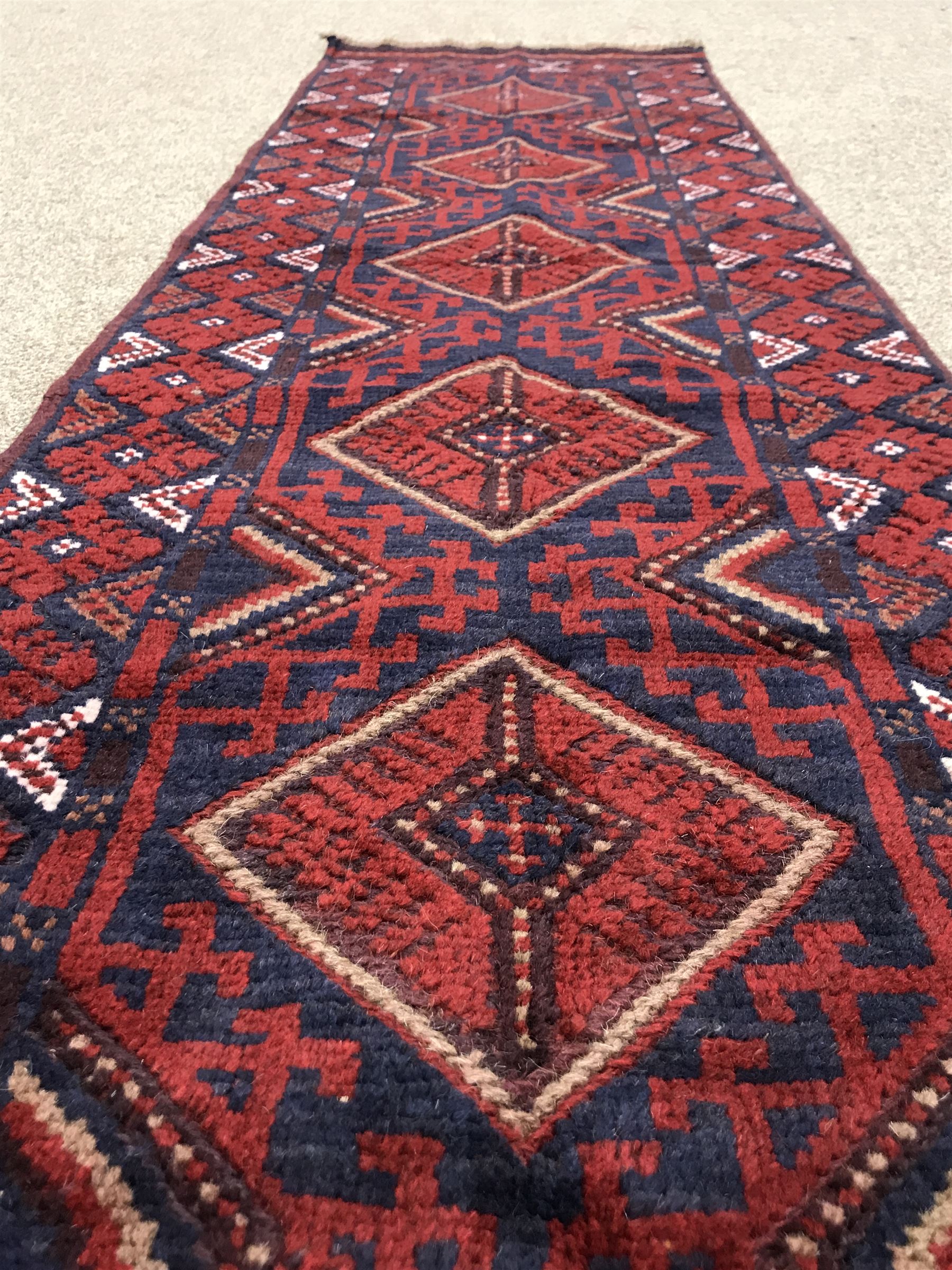 Meshwari red and blue ground runner, diamond pattern field - Image 2 of 3