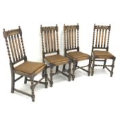 Set four 1920's birch barley twist dining chairs, upholstered drop in seat, turned supports, W46cm