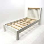 Oak and white finish singled bedstead, W102cm, H105cm, L207cmm