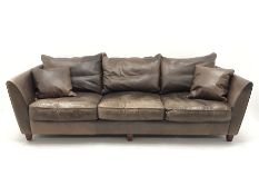 Collins & Hayes - grande three seat sofa upholstered in brown leather, W255cm, D98cm